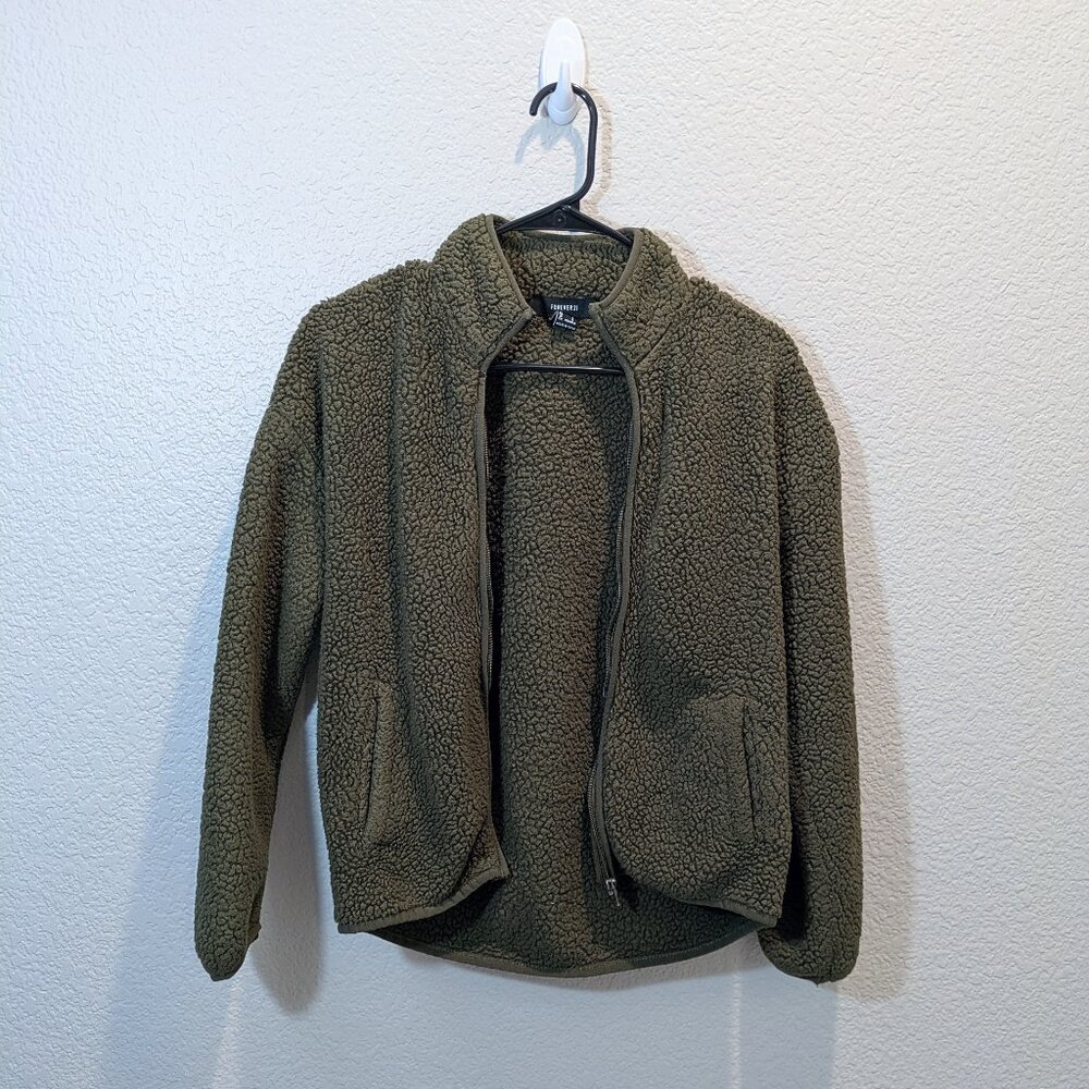 Forever 21 olive green sherpa zip up jacket - Size Small